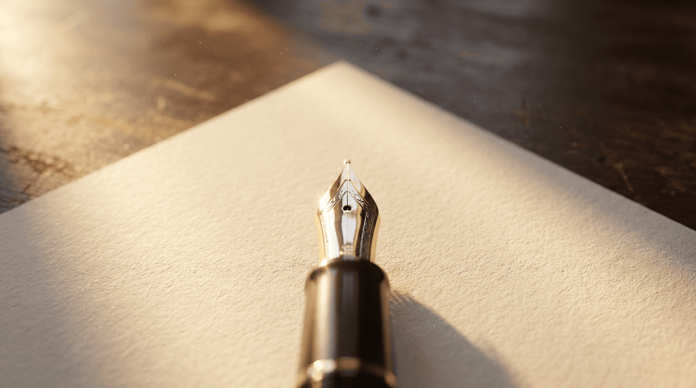 Close-up of handwritten note and pen